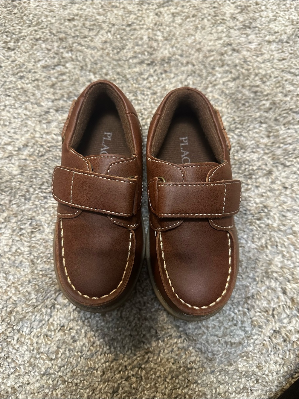 Children’s Place New Kids' Brown Leather Hook-and-Loop Casual Shoes